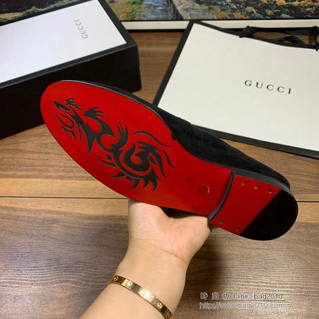 GUCCI男鞋 新款男士套腳鞋 鞋面進口品牌絲光印花 古馳絨面男鞋 Gucci黑色男鞋  hdnx1041